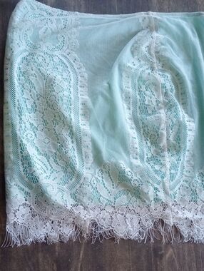 Mint Lace Trim Slip Chemise with White Crochet Detail
